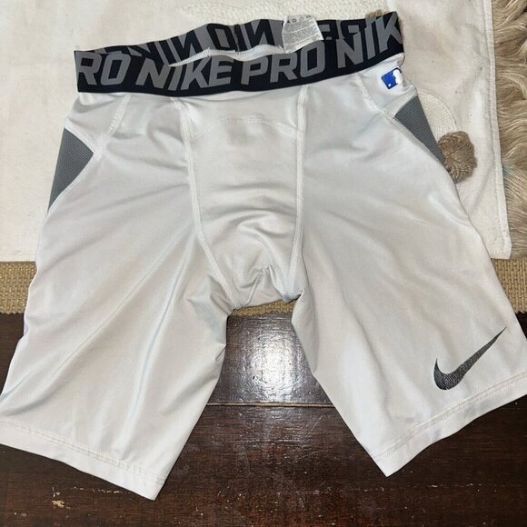 Nike Pro Hyperstrong Sliding Shorts Boys Medium Baseball White Padded MLB Logo - Picture 1 of 7